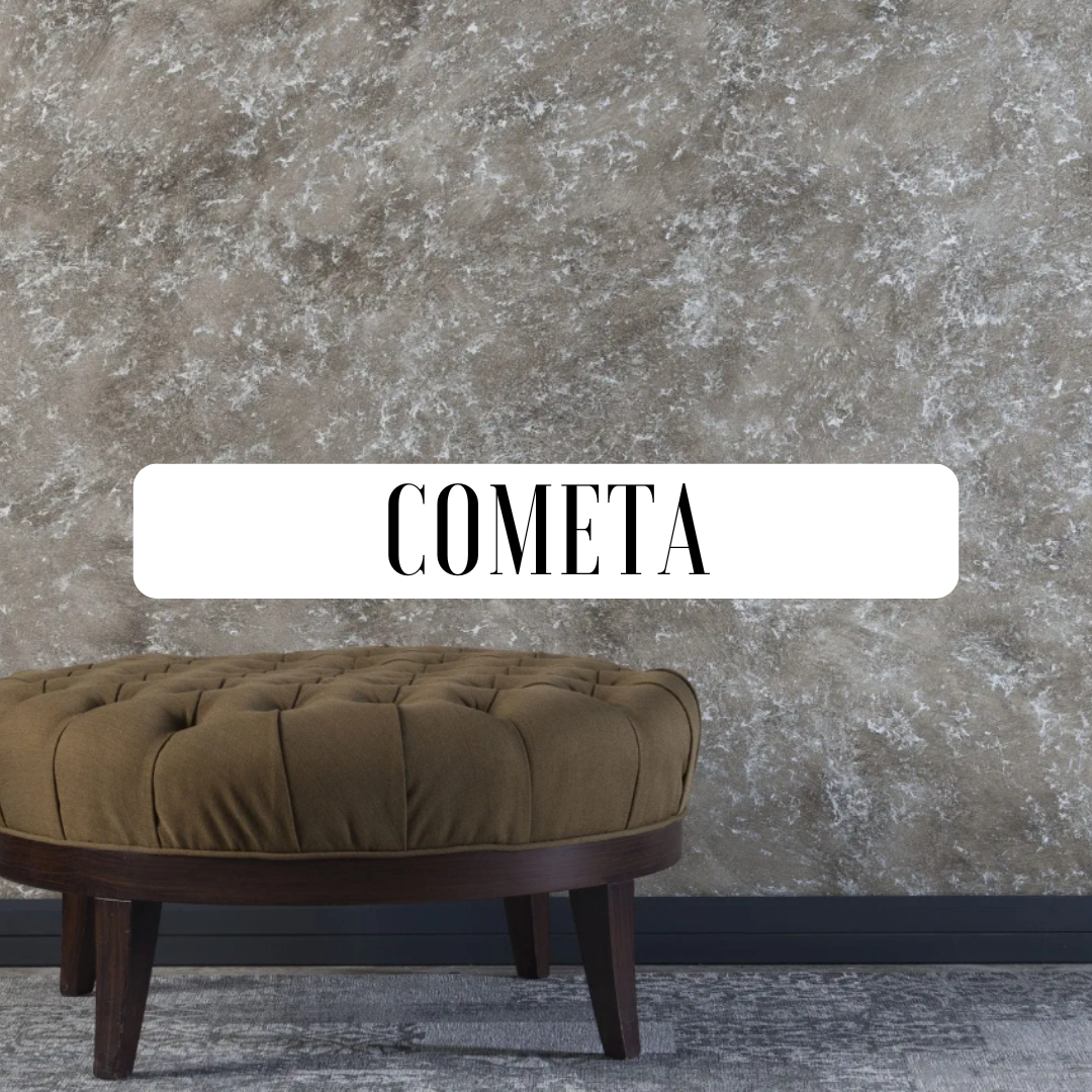 Cometa je metalická stěrka s jemnou strukturou a decentním třpytem pro elegantní dekorativní efekt.